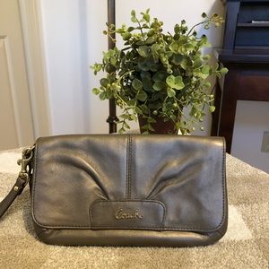 Coach gold/bronze leather wristlet